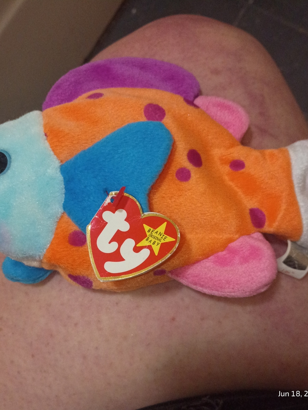 Ty Multicolor Plush Fish Lips with Orange Body and Light Blue Accents